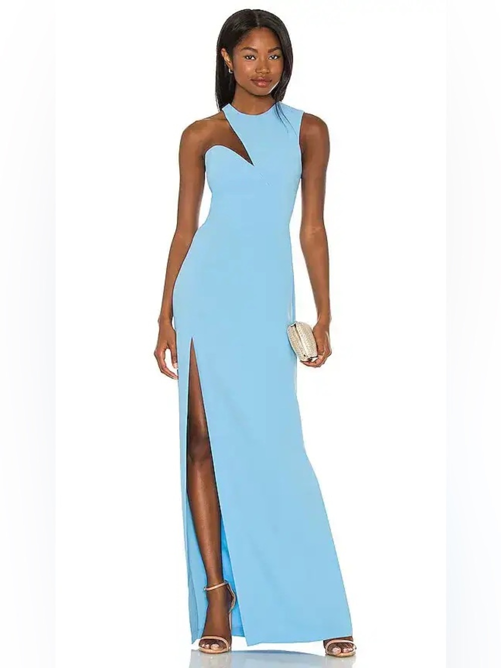 Amanda Uprichard Light Blue One-Shoulder Maxi Dress with High Slit